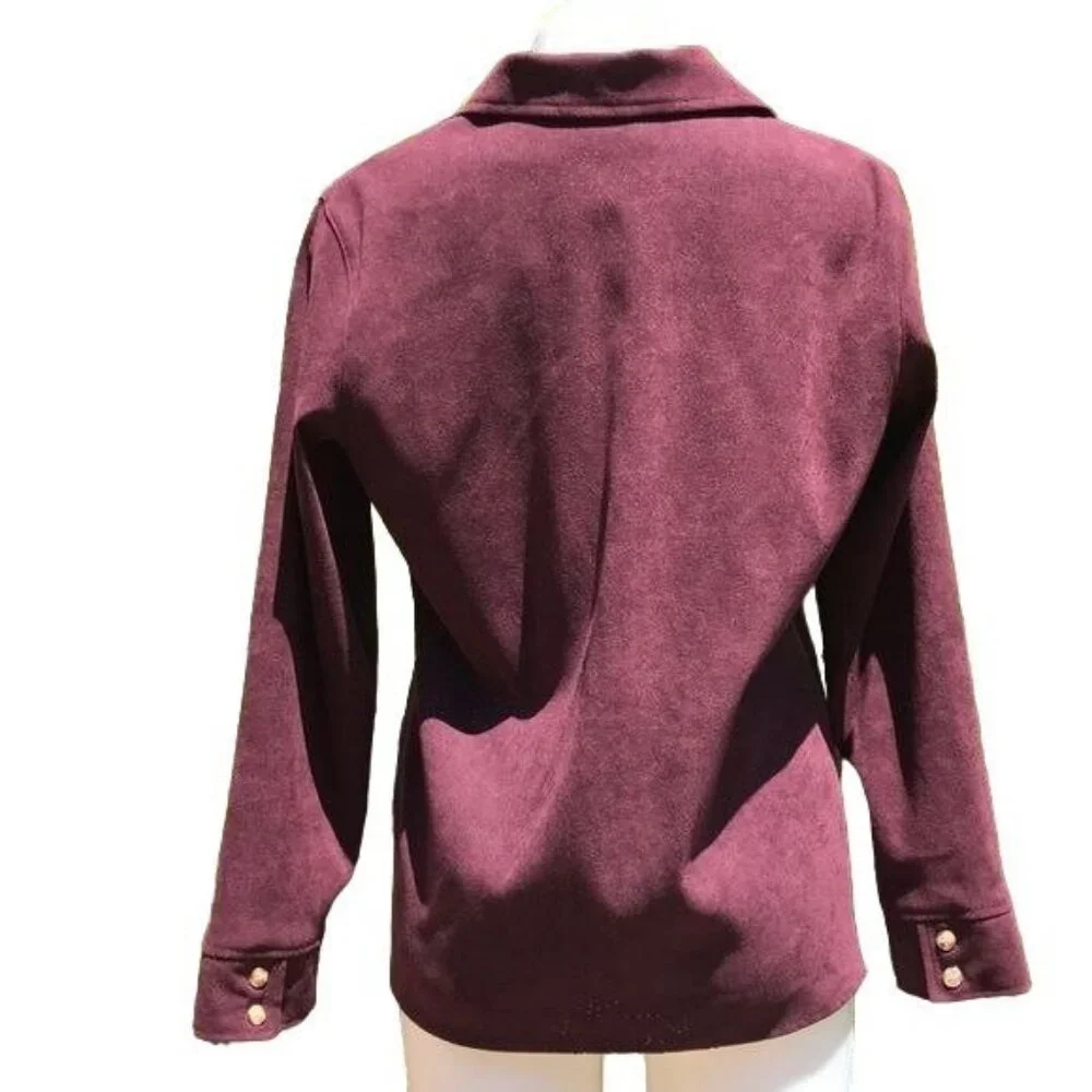 Vintage Classic Elements Maroon Button Down Blouse Long Sleeve Shirt Size M - Picture 6 of 8